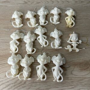 Vintage Christmas‎ Mice Ornaments HONG KONG Plastic Set of 14 Classic Tacky MCM